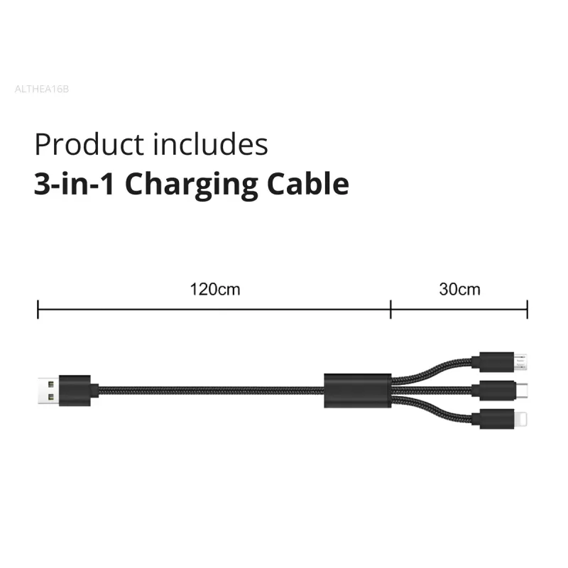 Conceptronic 2 prievadų 33W GaN USB PD įkroviklis su 3-in-1 kabeliu, USB-C x 1, USB-A x 1, QC 3.0, PPS