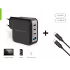 Conceptronic 4 prievadų 100W GaN USB PD įkroviklis su USB-C įkrovimo laidu, USB-C x 3, USB-A x 1, QC 3.0, PPS