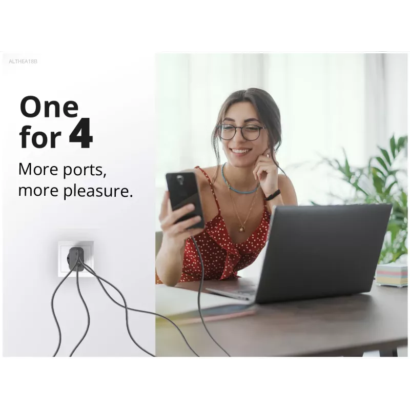 Conceptronic 4 prievadų 100W GaN USB PD įkroviklis su USB-C įkrovimo laidu, USB-C x 3, USB-A x 1, QC 3.0, PPS