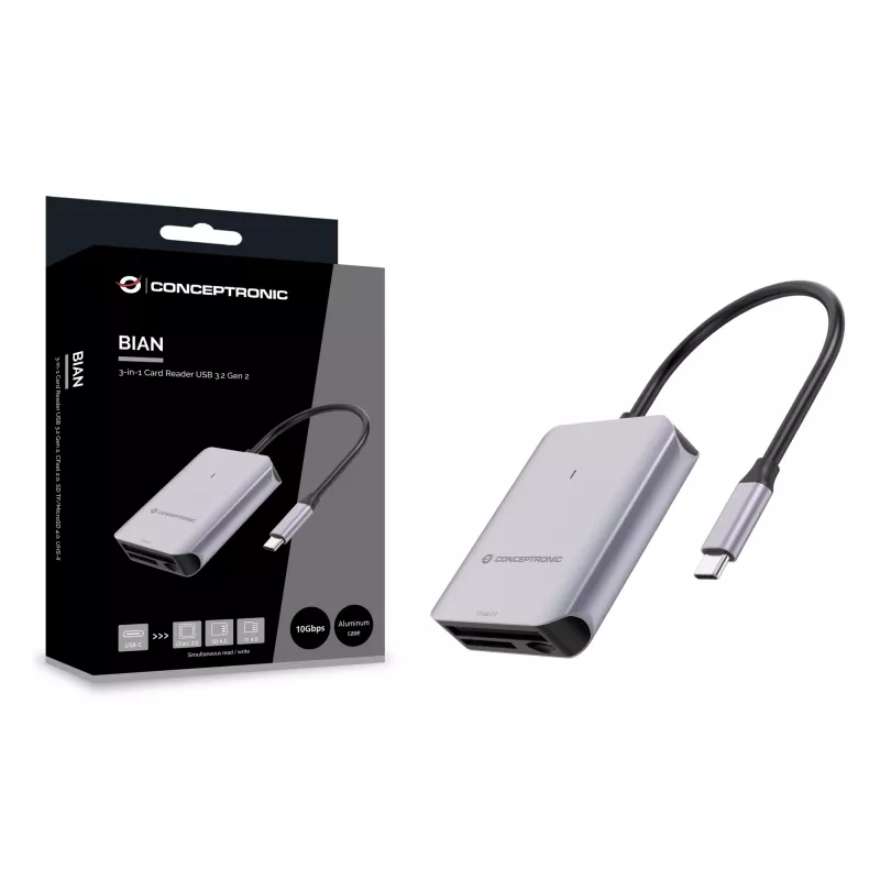Conceptronic BIAN09G 3-in-1 kortelių skaitytuvas USB 3.2 Gen 2, CFast 2.0, SD TF/MicroSD 4.0, UHS-II