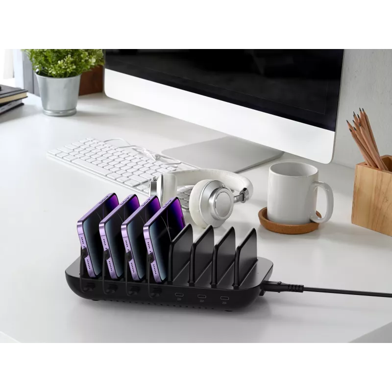 Conceptronic OZUL07B 160W 7 prievadų USB PD įkrovimo stotelė, USB-C x 7, PD 3.0