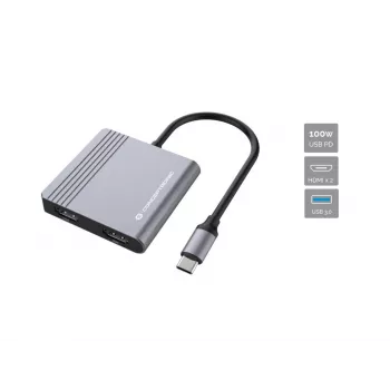 Conceptronic DONN13G nešiojamojo kompiuterio dokas / prievadų plėtinys, laidinis USB 3.2 Gen 1 (3.1 Gen 1) Type-C, pilka