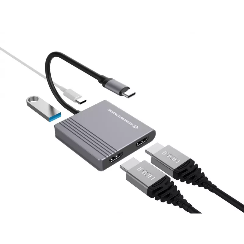 Conceptronic DONN13G nešiojamojo kompiuterio dokas / prievadų plėtinys, laidinis USB 3.2 Gen 1 (3.1 Gen 1) Type-C, pilka