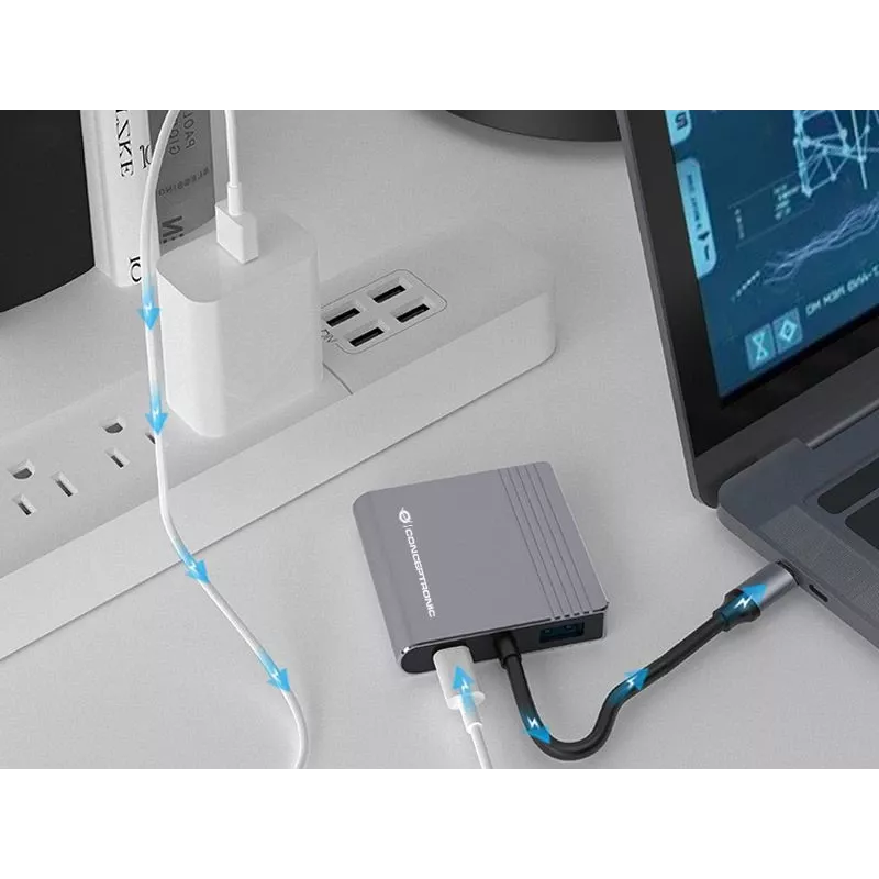 Conceptronic DONN13G nešiojamojo kompiuterio dokas / prievadų plėtinys, laidinis USB 3.2 Gen 1 (3.1 Gen 1) Type-C, pilka