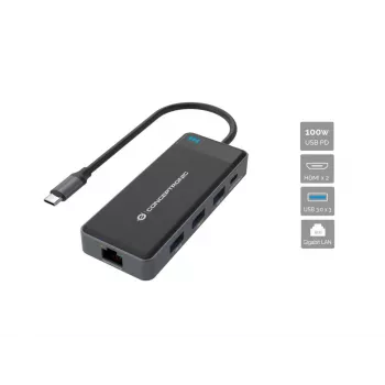 Conceptronic DONN14G nešiojamojo kompiuterio dokų stotelė / prievadų plėtiklis, laidinis USB 3.2 Gen 1 (3.1 Gen 1) Type-C, pilka