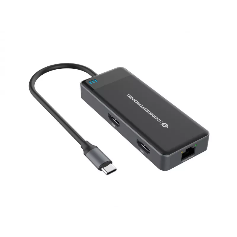 Conceptronic DONN14G nešiojamojo kompiuterio dokų stotelė / prievadų plėtiklis, laidinis USB 3.2 Gen 1 (3.1 Gen 1) Type-C, pilka