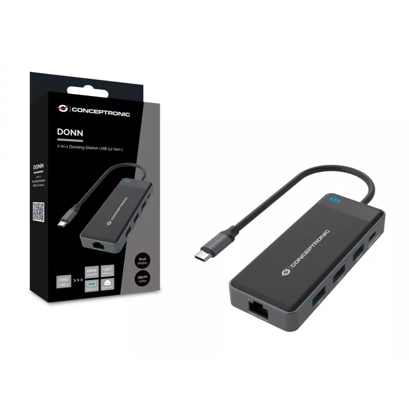 Conceptronic DONN14G nešiojamojo kompiuterio dokų stotelė / prievadų plėtiklis, laidinis USB 3.2 Gen 1 (3.1 Gen 1) Type-C, pilka
