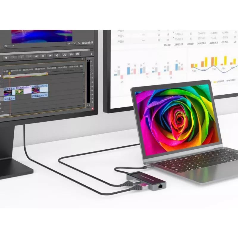 Conceptronic DONN14G nešiojamojo kompiuterio dokų stotelė / prievadų plėtiklis, laidinis USB 3.2 Gen 1 (3.1 Gen 1) Type-C, pilka