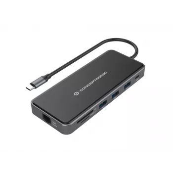 Conceptronic DONN15G dokų stotelė / prievadų išplėtimo adapteris, USB 3.2 Gen 1 Type-C, pilka