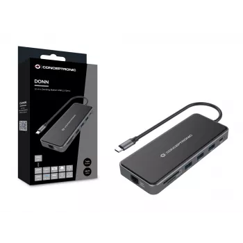 Conceptronic DONN15G dokų stotelė / prievadų išplėtimo adapteris, USB 3.2 Gen 1 Type-C, pilka