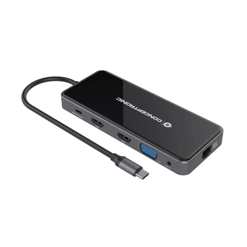 Conceptronic DONN15G dokų stotelė / prievadų išplėtimo adapteris, USB 3.2 Gen 1 Type-C, pilka