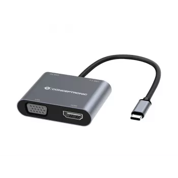 Conceptronic DONN16G 4-in-1 USB-C stotelė su HDMI ir VGA, pilka, 100W, 4K Ultra HD
