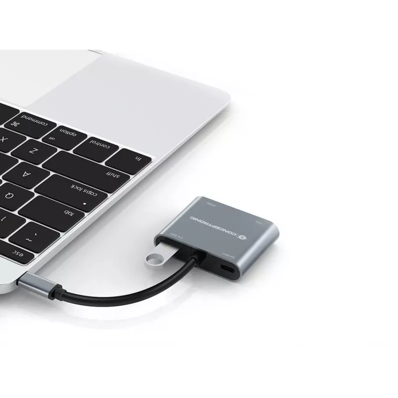 Conceptronic DONN16G 4-in-1 USB-C stotelė su HDMI ir VGA, pilka, 100W, 4K Ultra HD
