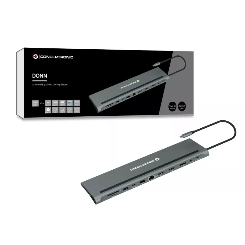 Conceptronic DONN17G 12-in-1 USB-C dokas su HDMI, DisplayPort ir USB 3.0