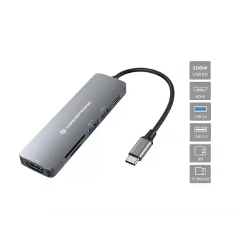 Conceptronic DONN11G 6-in-1 USB 3.2 Gen 1 Dockinė stotelė, HDMI, 100W USB PD, USB 3.0, USB 2.0, SD, TF/MicroSD