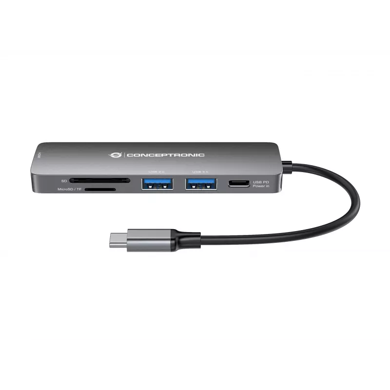 Conceptronic DONN11G 6-in-1 USB 3.2 Gen 1 Dockinė stotelė, HDMI, 100W USB PD, USB 3.0, USB 2.0, SD, TF/MicroSD