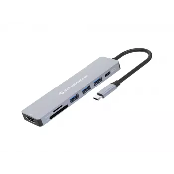 Conceptronic DONN19G 7-in-1 USB 3.2 Gen 1 dokų stotelė, HDMI, USB-A 3.0 x 3, SD, TF/MicroSD, 100W USB PD