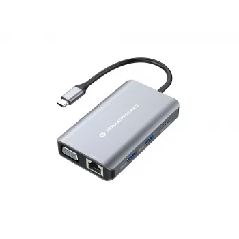 Conceptronic DONN21G nešiojamojo kompiuterio dokas / prievadų plėtiklis, laidinis USB 3.2 Gen 1 (3.1 Gen 1) Type-C, pilkas