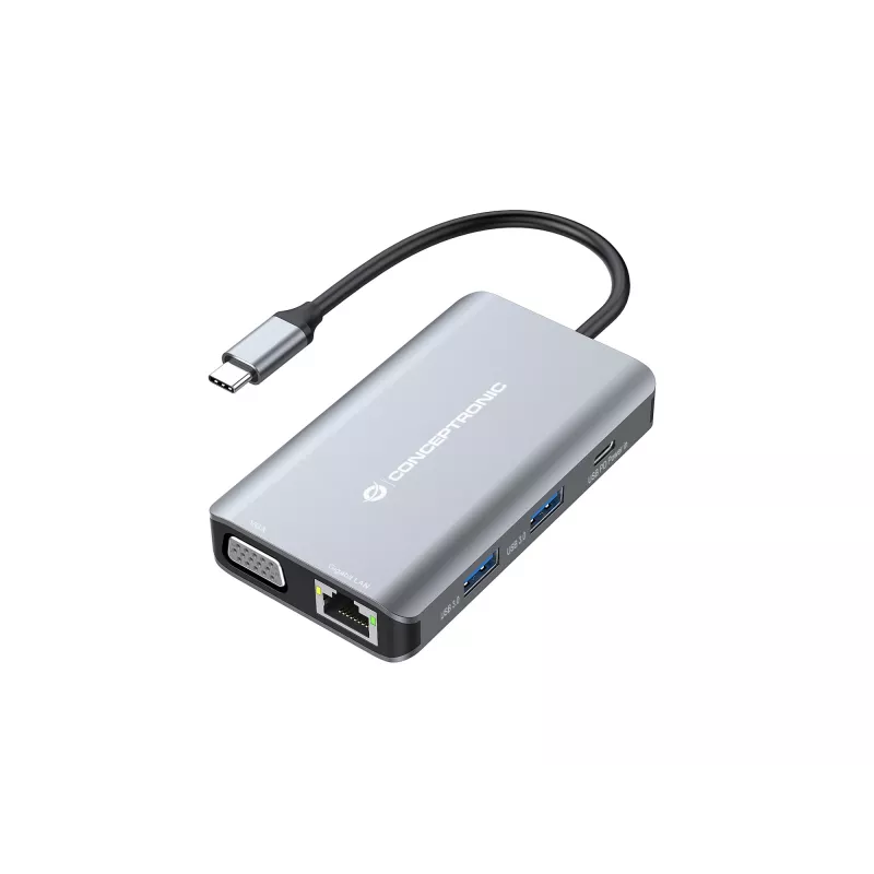 Conceptronic DONN21G nešiojamojo kompiuterio dokas / prievadų plėtiklis, laidinis USB 3.2 Gen 1 (3.1 Gen 1) Type-C, pilkas
