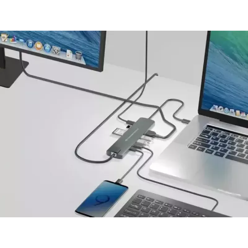 Conceptronic DONN 9-in-1 Universal USB-C adapteris su HDMI, Ethernet ir SD kortelių skaitytuvu