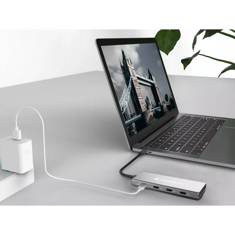 Conceptronic HUBBIES16G USB-C centrinis įrenginys 4 prievadai USB 3.2 Gen 2 10 Gbit/s pilka