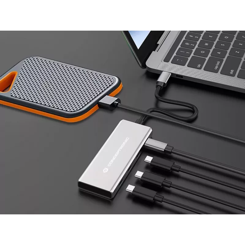 Conceptronic HUBBIES16G USB-C centrinis įrenginys 4 prievadai USB 3.2 Gen 2 10 Gbit/s pilka
