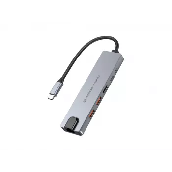 Conceptronic DONN29G 6-in-1 USB 3.2 Gen 2 dokavimo stotelė, 4K60Hz HDMI, USB-A 10Gbps x 2, USB-C 10Gbps, GbE LAN, 140W USB PD 3.1