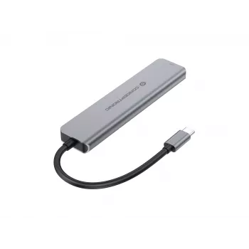 6-in-1 USB 3.2 Gen 1 Dockinė stotelė CONCEPTRONIC DONN33G HDMI, 2×USB-A 5Gbps, 2×USB-C 5Gbps, 100W USB PD, sidabrinė
