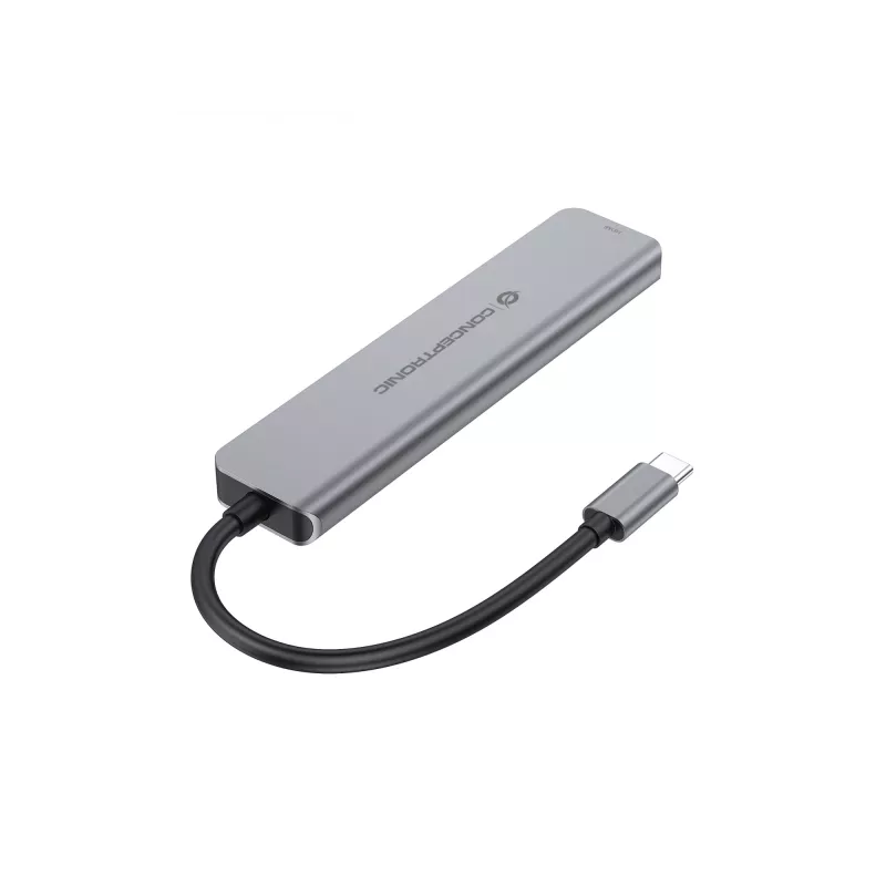 6-in-1 USB 3.2 Gen 1 Dockinė stotelė CONCEPTRONIC DONN33G HDMI, 2×USB-A 5Gbps, 2×USB-C 5Gbps, 100W USB PD, sidabrinė