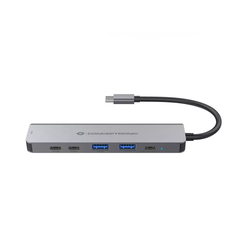 6-in-1 USB 3.2 Gen 1 Dockinė stotelė CONCEPTRONIC DONN33G HDMI, 2×USB-A 5Gbps, 2×USB-C 5Gbps, 100W USB PD, sidabrinė