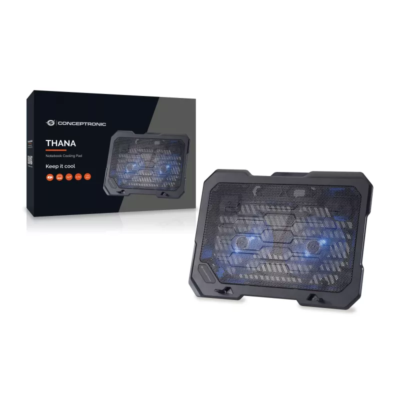 Conceptronic THANA aušinimo padėklas nešiojamam kompiuteriui, iki 15,6 colio, 2 ventiliatoriai