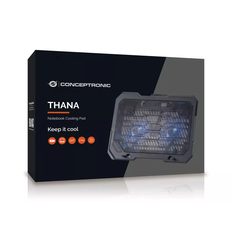 Conceptronic THANA aušinimo padėklas nešiojamam kompiuteriui, iki 15,6 colio, 2 ventiliatoriai