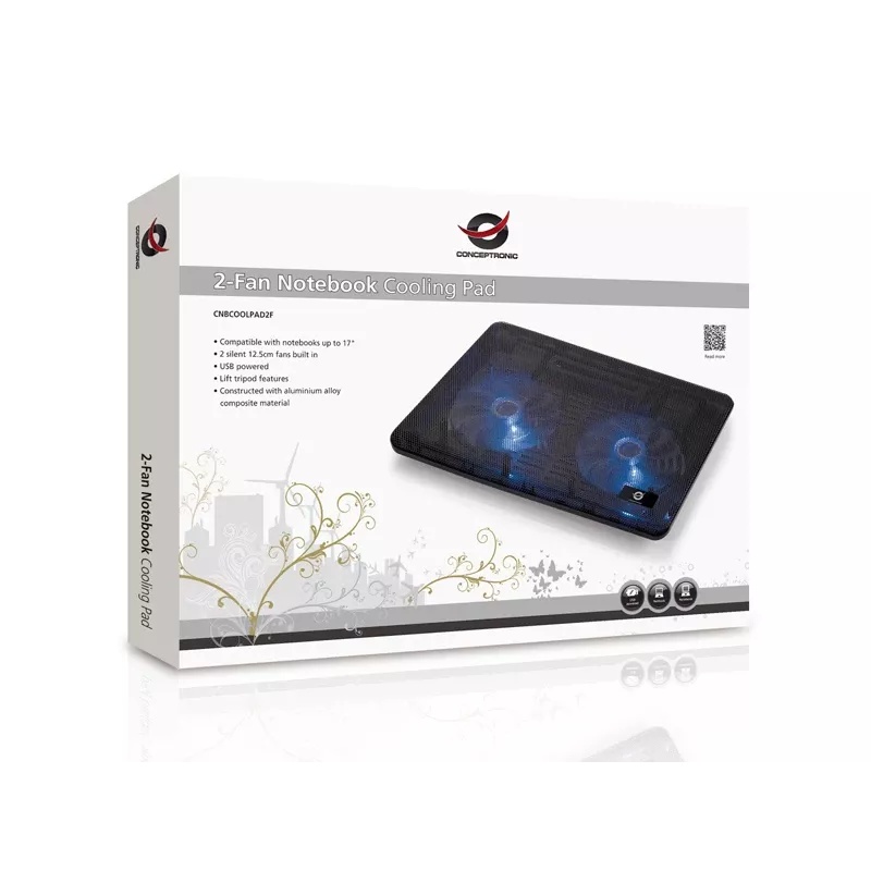 Conceptronic THANA aušinimo padėklas nešiojamam kompiuteriui, iki 15,6 colių, 2 ventiliatoriai
