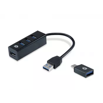 USB šakotuvas Conceptronic HUBBIES 4 prievadų USB 3.0 su USB-C OTG adapteriu
