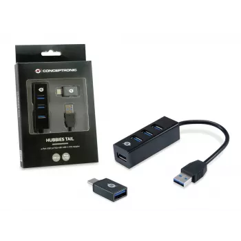 USB šakotuvas Conceptronic HUBBIES 4 prievadų USB 3.0 su USB-C OTG adapteriu