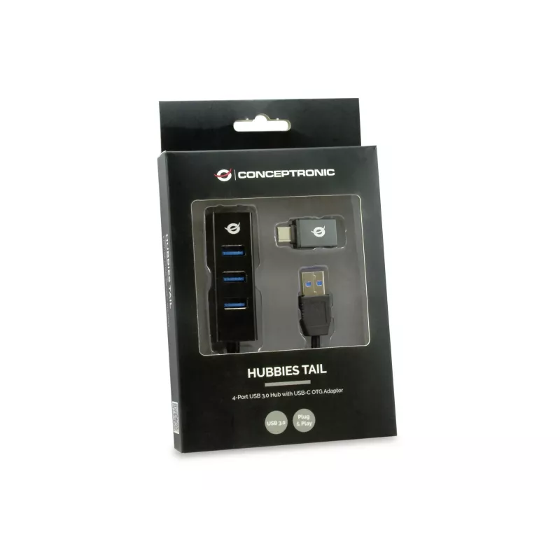 USB šakotuvas Conceptronic HUBBIES 4 prievadų USB 3.0 su USB-C OTG adapteriu