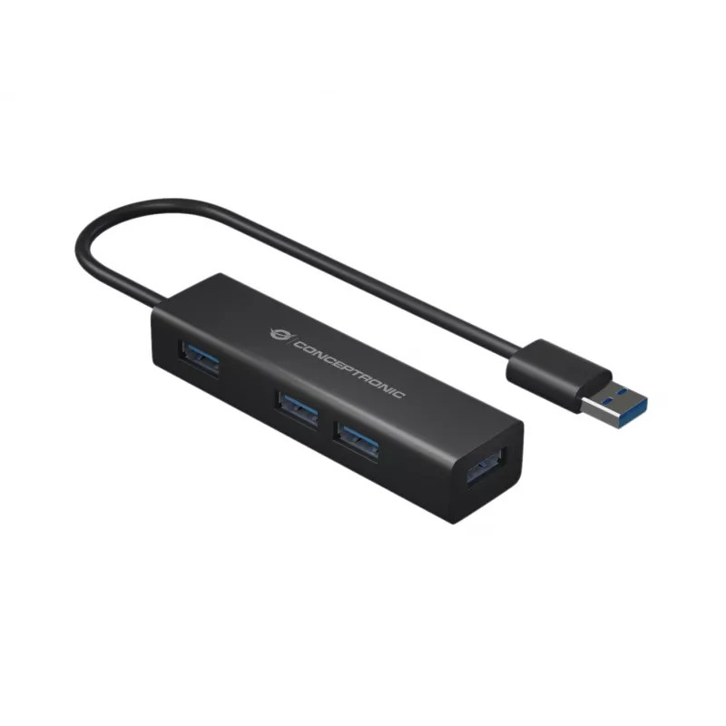 Conceptronic 4 prievadų USB 3.0 aliumininis išplėtimo šakotuvas su USB-C į USB-A adapteriu