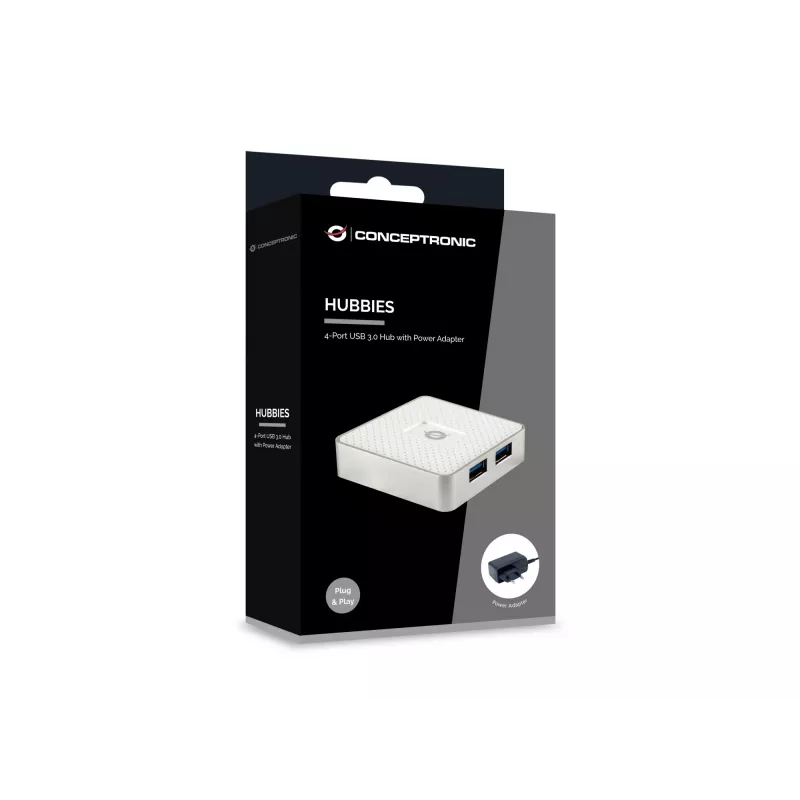 Conceptronic HUBBIES03W USB 3.2 Gen 1 šakotuvas, 4 prievadai, baltas