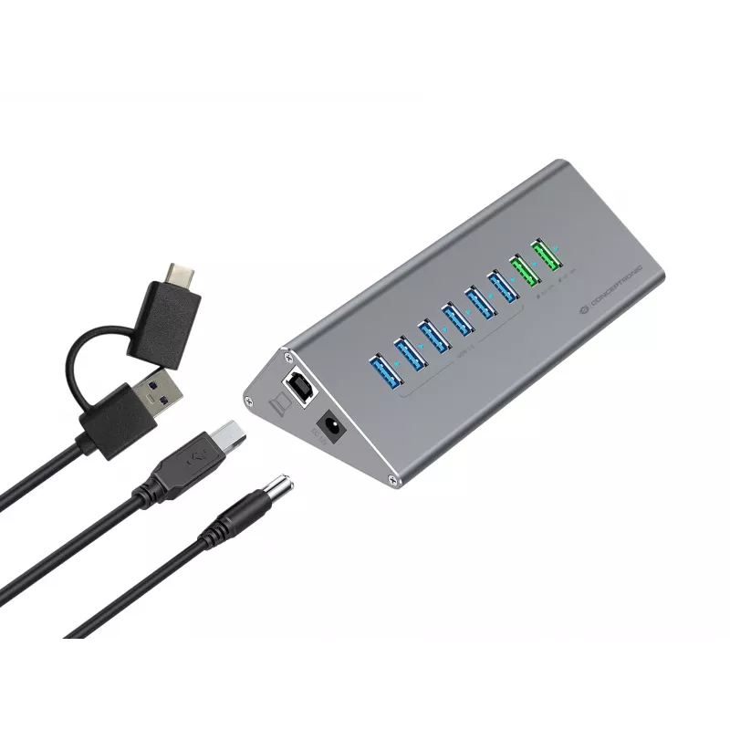 Conceptronic HUBBIES18G 10-in-1 60W USB 3.0 Hub Įkroviklio Derinys, 2-in-1 USB-C USB-A Laidas, USB 3.2 Gen 1