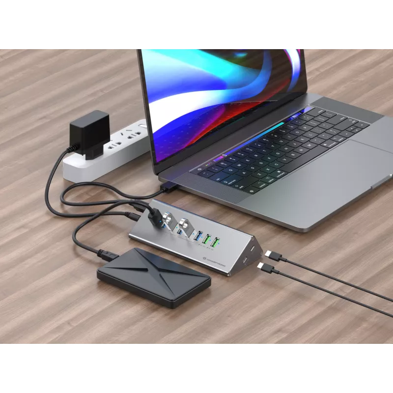 Conceptronic HUBBIES18G 10-in-1 60W USB 3.0 Hub Įkroviklio Derinys, 2-in-1 USB-C USB-A Laidas, USB 3.2 Gen 1