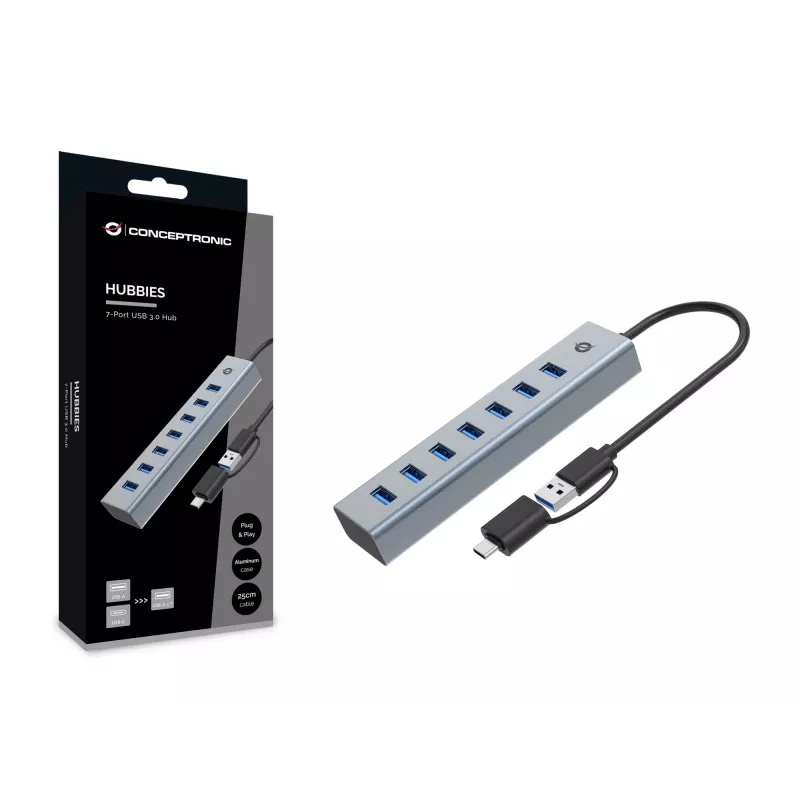 Conceptronic HUBBIES21G 7 prievadų USB 3.0 šakotuvas, 5 Gbps, USB-A x 7