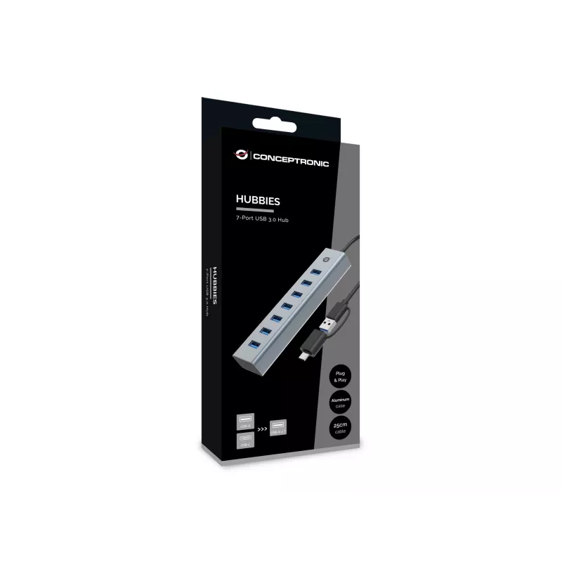 Conceptronic HUBBIES21G 7 prievadų USB 3.0 šakotuvas, 5 Gbps, USB-A x 7