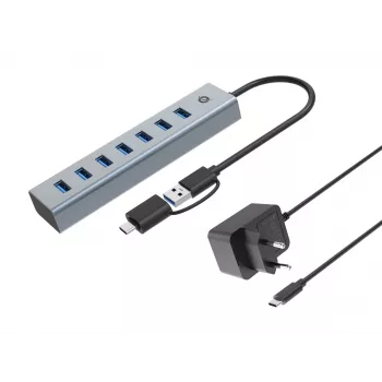 Conceptronic HUBBIES21GP 7 prievadų USB 3.0 šakotuvas su maitinimo adapteriu, 5Gbps, USB-A x 7