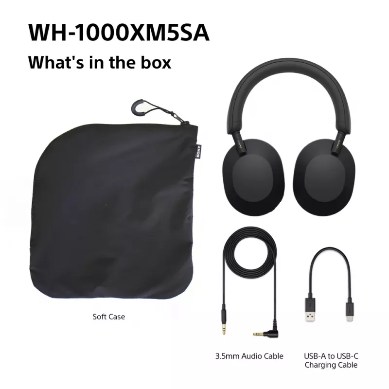 Sony WH-1000XM5SA belaidės ausinės su triukšmo slopinimu, juodos