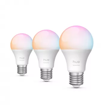 “Philips Hue White and colour ambience Essential A60 – E27 išmanioji lemputė – 806 lm – 8 W – 3 vnt. pakuotė”