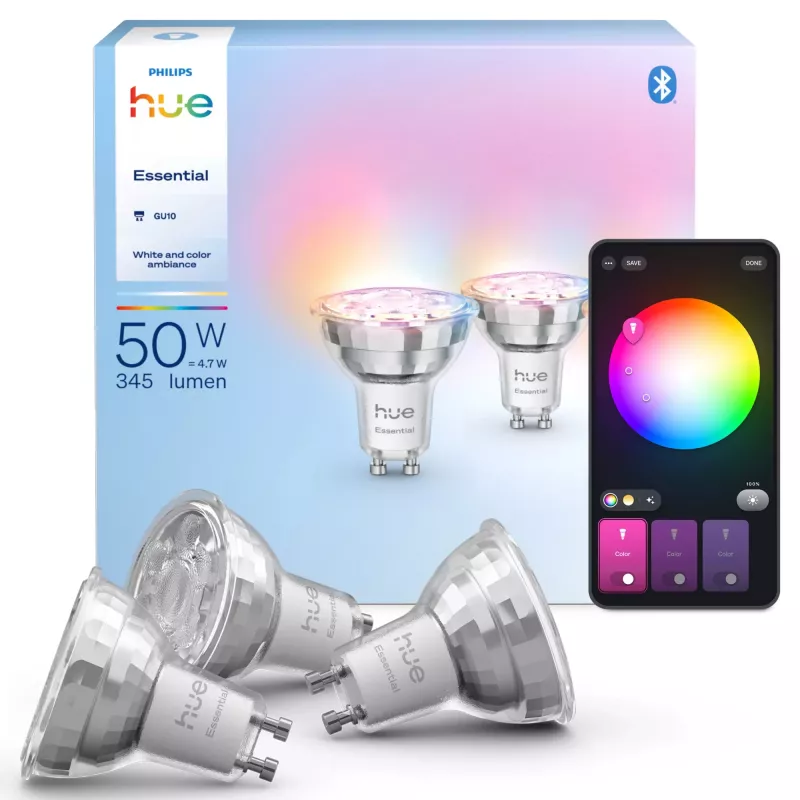 Philips Hue White and colour ambience Essential GU10 – išmanusis prožektorius – 345 lm – 4,7W – 3 vnt. pakuotė