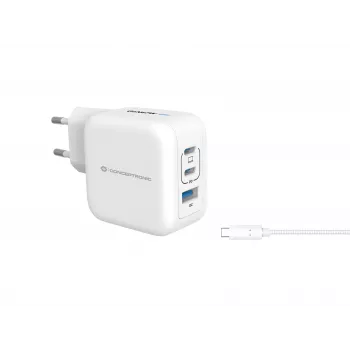 Conceptronic 3 prievadų 67W GaN USB PD įkroviklis su USB-C įkrovimo laidu, USB-C x 2, USB-A x 1, QC 3.0, PPS