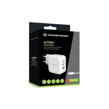 Conceptronic 3 prievadų 67W GaN USB PD įkroviklis su USB-C įkrovimo laidu, USB-C x 2, USB-A x 1, QC 3.0, PPS