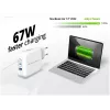 Conceptronic 3 prievadų 67W GaN USB PD įkroviklis su USB-C įkrovimo laidu, USB-C x 2, USB-A x 1, QC 3.0, PPS