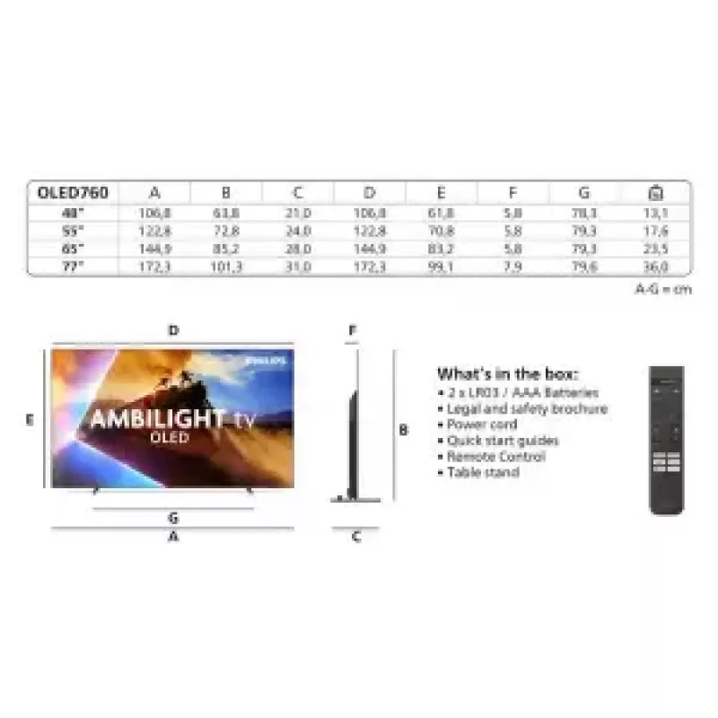 Philips Ambilight 48OLED760/12 televizorius 121,9 cm (48 colių) 4K Ultra HD Smart TV Wi-Fi pilkas